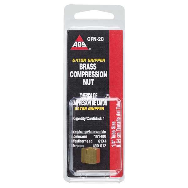 Ags Brass Compression Nut, 1/4 Tube, 1/card CFN-2C